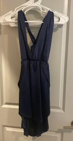 Mod On Trend Satin Navy Blue Tie Dress