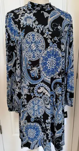 Robbie Bee Long Sleeve Paisley Puff Print Shift Dress Stretch Sz M Brand New
