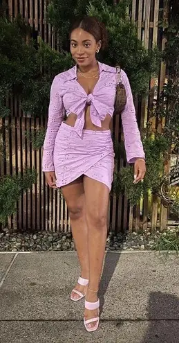 ASHLEY PARKER x RTR Women's Purple 100% Cotton Eyelet Wrap Mini Skirt Size 2