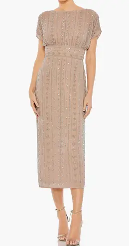 Mac Duggal Beaded Empire Waist Column Midi Cocktail Dress