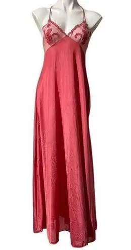 Lily Of France  Vintage Womens Nightgown Slip Dress Lace Maxi Chemise coral Small