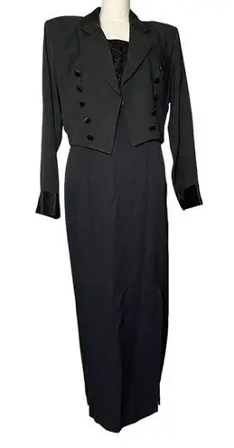 Alexis Vintage 80s 90s  Womens 2 pc Black Long Tuxedo Dress with Jacket Size L