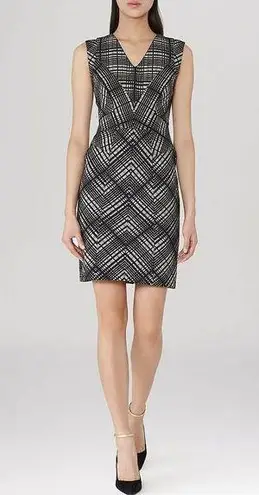 Reiss Nadine checkered black white sheath dress size 10