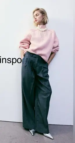 Allison Daley Vintage light Pink Cable Knit Mock Neck Sweater Cottage Preppy L