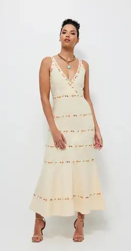 FANM MON Alanca Embroidered Midi Dress Light Yellow Womens Size Small Orange