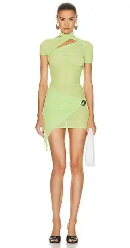 COPERNI Asymmetric Draped Mesh Dress in Anis XSmall New Womens Green Size XS