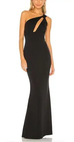 Katie May  Edgy Dress Black MEDIUM One Shoulder Gown Cutout USA Designer $298 NEW