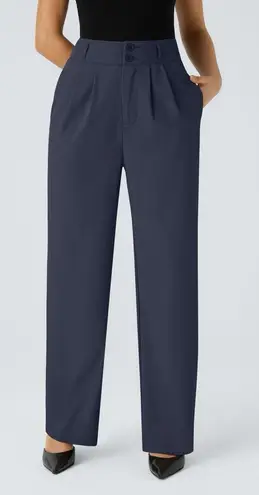 Halara High Waisted Zipper Pocket Shirred Straight Leg Work Pant Navy S Petite