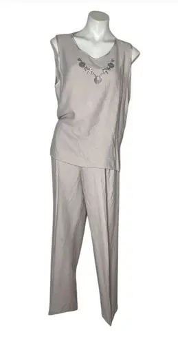 VINTAGE Taupe Pantsuit 3 Piece Pants Tank Shirt Sleeve Over Shirt Size XL