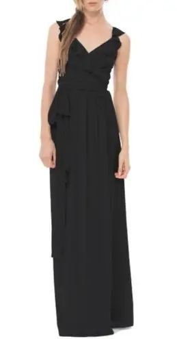 Ceremony black wrap tie waist floor length gown Size XXS