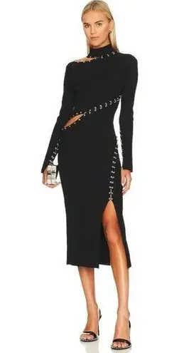 NICHOLAS Saba Midi Dress in Black Ribbed Size Medium Long Sleeve Cut Out Midi