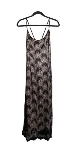 Jessica McClintock Black Nude Lace Criss Cross Back Maxi Slip Dress Vintage 12