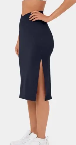 Halara NEW  Ribbed Knit High Waisted Crossover Side Split Bodycon Midi Skirt M