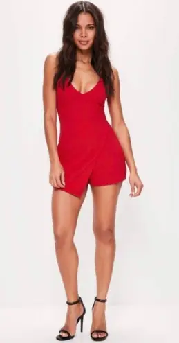 Missguided Red Skort Wrap Romper -