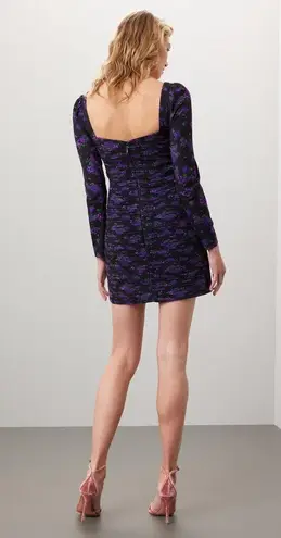Amur Giulia Black Purple Pleated Floral Print Long Sleeve Mini Dress Size 4