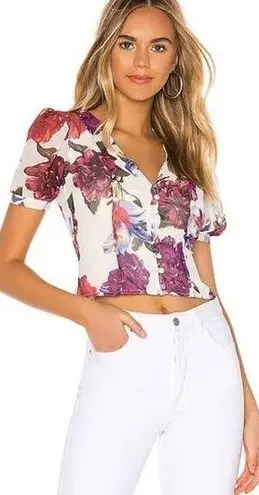 Privacy Please Revolve | XS | Delfina Lilac Floral Cropped Puff Shoulder Blouse