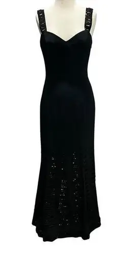 Lillie Rubin Maxi Dress Womens 8 Black Embroidered Beaded Evening Gown Formal