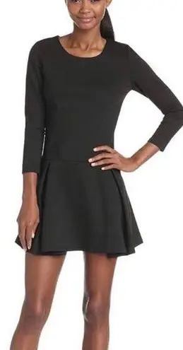 BCBGeneration  Black Fit And Flare Drop Waist Long Sleeve Dress Size S