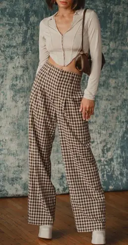 12th Tribe Gingham Plaid Wide Leg High Rise Pants