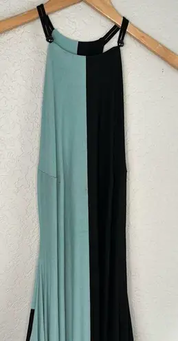 Butter by Nadia Tarr Designer Maxi Dress Rare Aqua Blue Black Dramatic Couture Size M