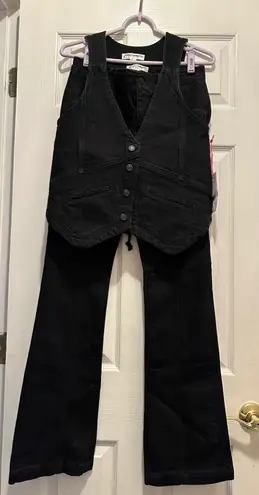 Free People Black Beckett Denim Suit Size 27 Vest and Jeans Set NWT