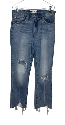 Daze Women's Jeans Splatter Straight Leg Frayed Hem Denim D6201VOT