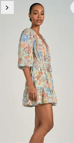 Elan Melrose Fit & Flare Mini Dress Womens Sz M 3/4 Sleeve Vacation Tropical