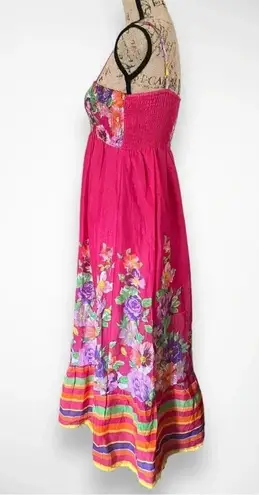INDIAN EMPORIUM Women's Pink Smocked Floral Striped Maxi Dress Free Size | EUC