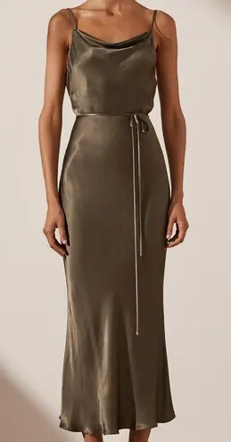 Shona joy Sophia Bias Cowl Neck Midi Dress in Graphite