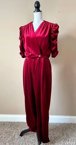 BENSON E SMITH | Vintage Red Velour Jumpsuit Sz L Size L