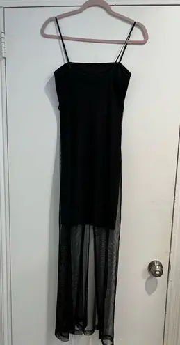Vintage 90s Y2K Next Up Black Fishnet High Low Maxi Dress Sz. M Size M
