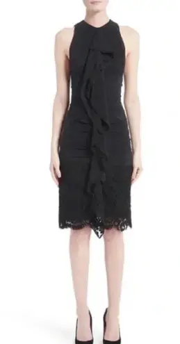 Proenza Schouler Black Sleeveless Ruched Georgette Lace Dress Size 4