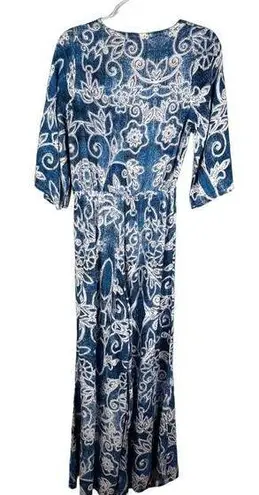 Jaase Jumpsuit Blue White Geometric Print S Bohemian Wide Leg New