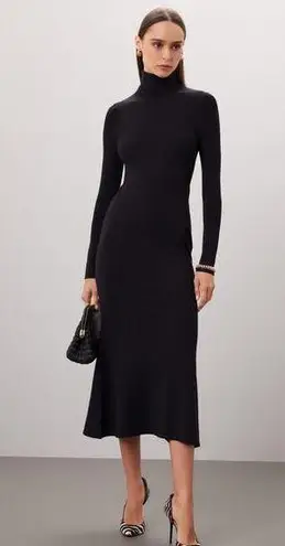 Toccin Black Ribbed Turtleneck Long Sleeve Midi Sweater Dress Size Medium