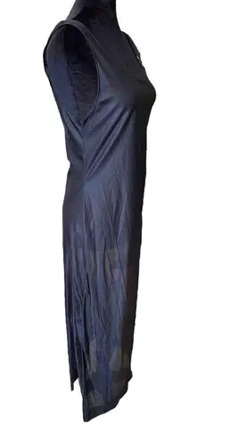 Vintage 90s Black Sheer Silky Satin Goth Grunge Lingerie Intimates Midi Dress Size 8