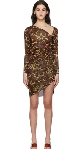 Gimaguas - Zug Dress Brown Asymmetrical Mesh Floral Classic Boho Cocktail