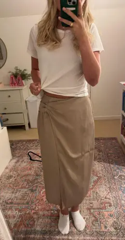 ZARA Midi Tan Silk Skirt