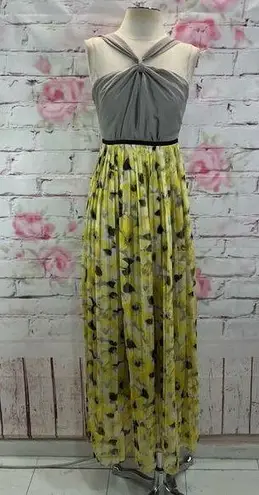 Ryu yellow floral accordion pleated halter maxi dress