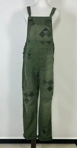 Anthropologie NWOT  Pilcro Wanderer Patchwork Overalls Size 27 Green Cotton Blend