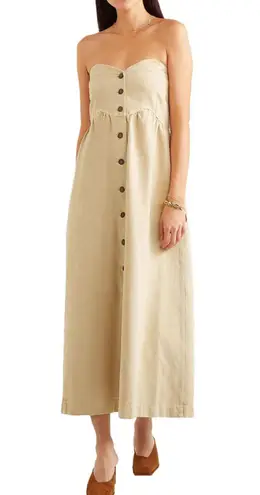 NANUSHKA Kaia Denim Button-Front Maxi Dress w/ Removable Straps