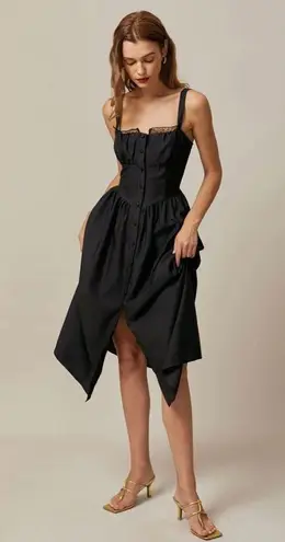 Rihoas Black Square Neck Lace Cami Midi Dress Size M