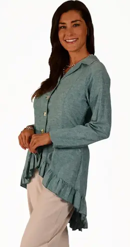 Boho Lagenlook Goddess Gear Ruffle Hemp and Organic Cotton Jacket Blue Size L