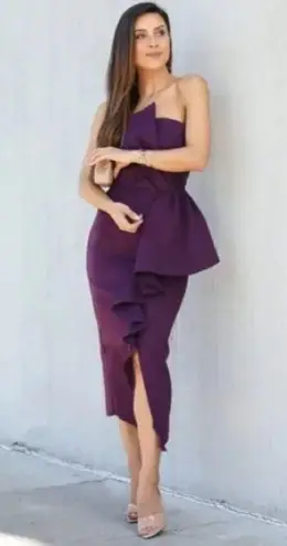 Elliatt NEW Reception Cascade Ruffle Strapless Dress in Purple, Size L $170