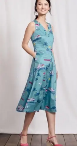 BODEN Dress 12 100% Cotton Resort Boho Beach RARE Riviera Mediterranean Seaside Blue