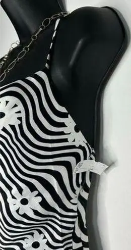 Bershka cross back floral satin slip dress in black white size XS NWT