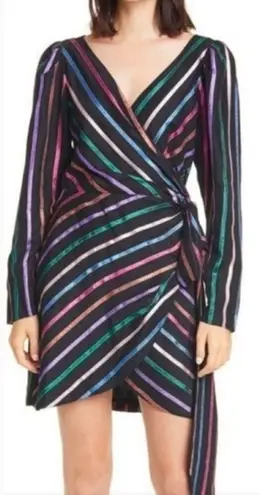 Tanya Taylor Metallic Striped Wrap Sheath Dress
