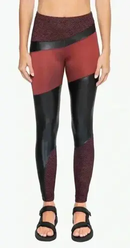 Koral Black Red & FishNet Asymmetric Color Block Athletic Yoga Leggings Size M