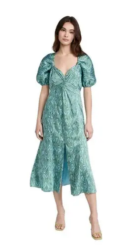 Cinq à Sept Cinq a Sept Marice Printed Satin Midi Dress Celeste Green Blue Womens 0