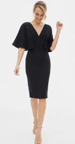 Dress the Population  Louisa Flutter-Sleeve Dress Medium Black Cocktail Modest