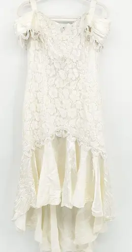 Betsy and Adam Womens Vintage 80s Ivory Lace Bridal Prom Formal Dress Size 16